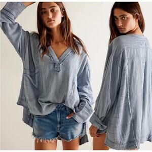 *SOLD* Free People OVERSIZED Coastal Cowgirl By The Shore Indigo Tunic Top L